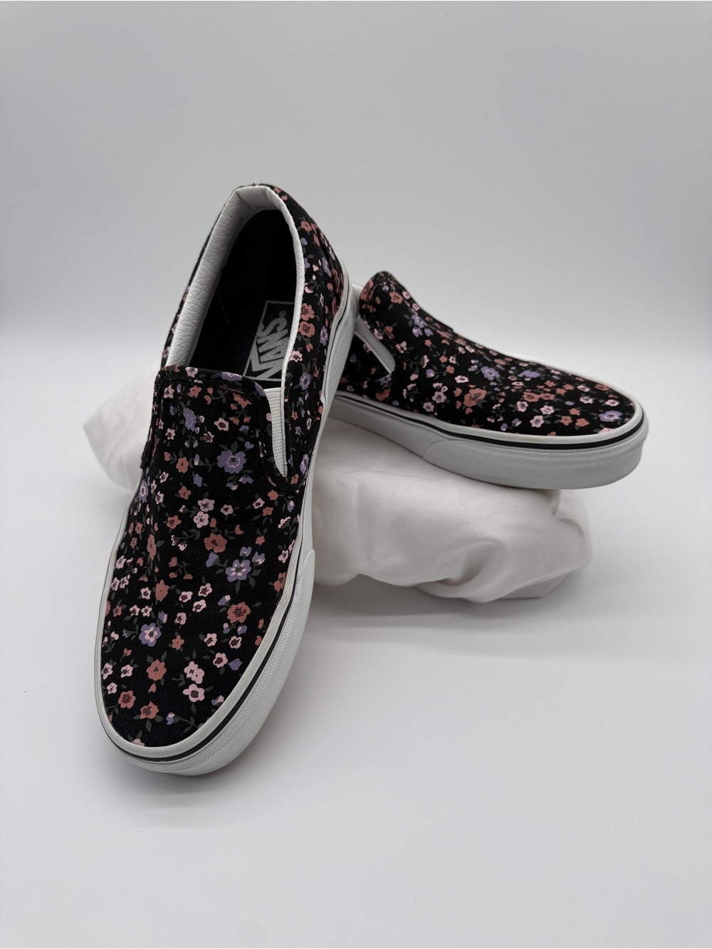 Vans Classic Slip-On Floral Print Sneakers Black Pink Purple Women’s 9